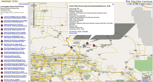 Google Maps mashup showing fires in California