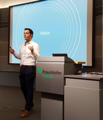 Young man giving a presentation