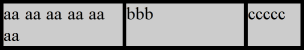 [Two equal cells, third is 3em wide]