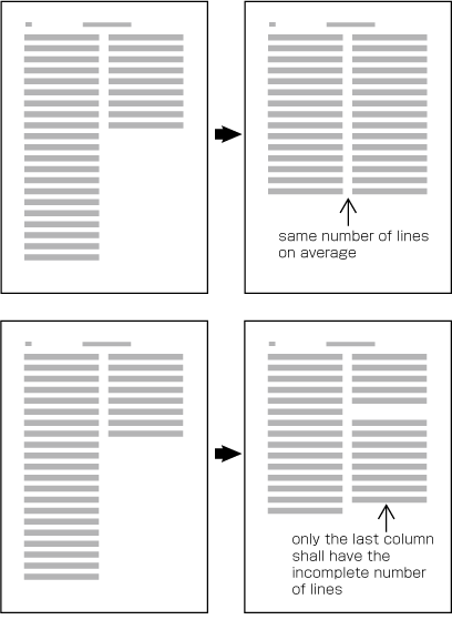 How to process incomplete number of lines on a multi-column format page (horizontally set book).