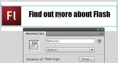 screen shot showing the combined button with an instance name 'flashLink1'