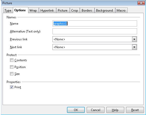 The Options tab in the Picture... dialog.