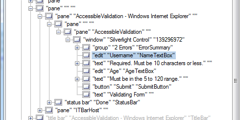 UIAVerify tree view of form with invalid values